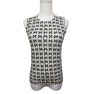 J Crew 100% Merino Wool Shell Top Cream Black Womens Med Bowtie Print Small